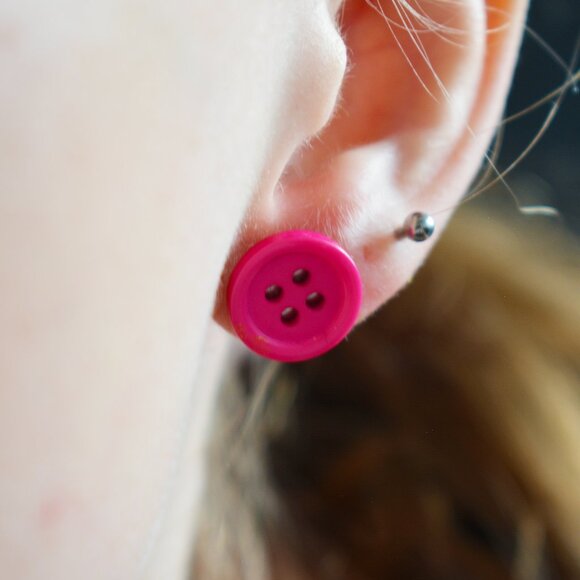Handmade Pink Button Stud Earrings - Picture 5 of 6